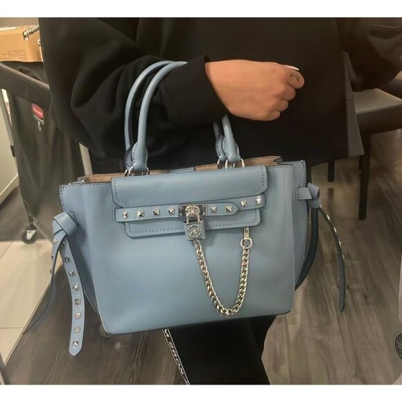 Michael Kors satchel hamilton legacy small studded leather belted purse chambray - Picture 1 of 12